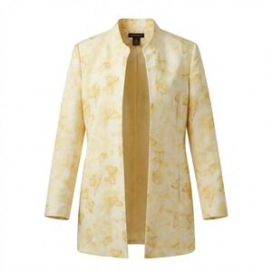 Grace Dane Lewis Silk Butterfly Print Longline Jacket Yellow Gold Mock Neck 10